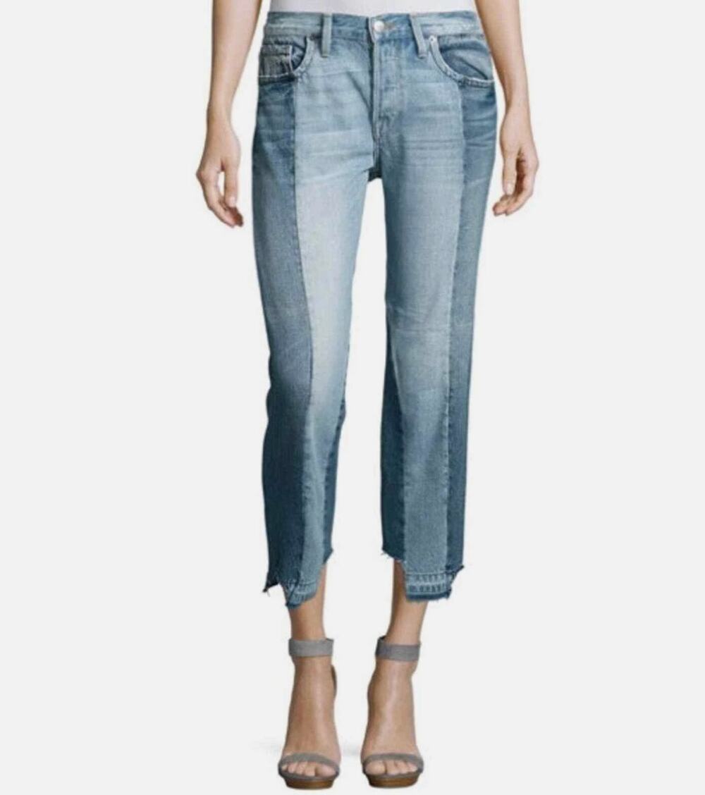 Frame Womens 27 Le Nouveau Mix Two Tone High Rise Straight Jeans Luxe Button Fly